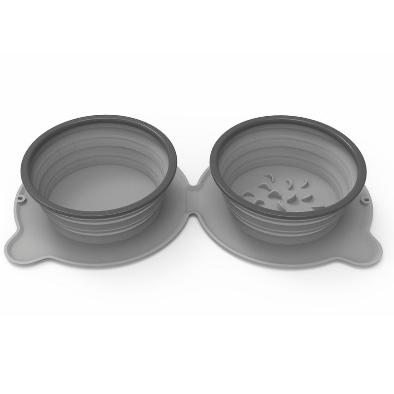 Portable Silicone Double Dog Food Bowls Foldable Non-Slip Cat Bowl Pet Travel Anti-Choking Feeding Bowl Outdoor