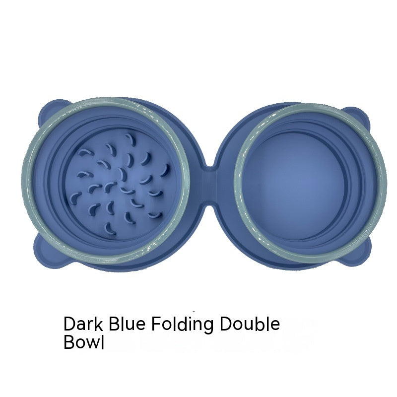 Portable Silicone Double Dog Food Bowls Foldable Non-Slip Cat Bowl Pet Travel Anti-Choking Feeding Bowl Outdoor